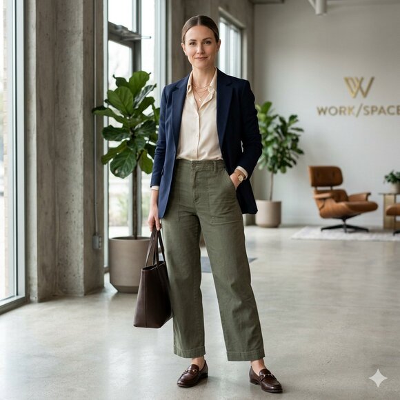 GAP High Rise Chino Wide Leg Chino Pants Button Fly Velvet Utility Pockets Sz 14 - Picture 2 of 11